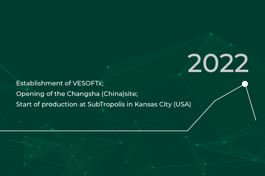 RLE timeline 2022: Establishment of VESOFTx, Opening Changsha site (China); Start of production at SubTropolis in Kansas City USA